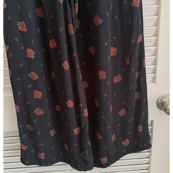 Farm Rio Strawberry Print Wide Leg Pants Small High Rise Black Red Boho Hippie - Picture 11 of 15